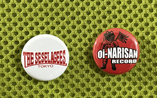 発掘アイテム【缶バッジ】ミニ2個セットTHE SESELAGEESロゴ＆OiｰNARISAN RECORDロゴ